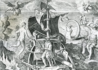 Allegorie op de reizen van Ferdinand Magellan (1480-1521), door Theodor de Bry (1528-1598), 16e eeuw door Theodore de Bry